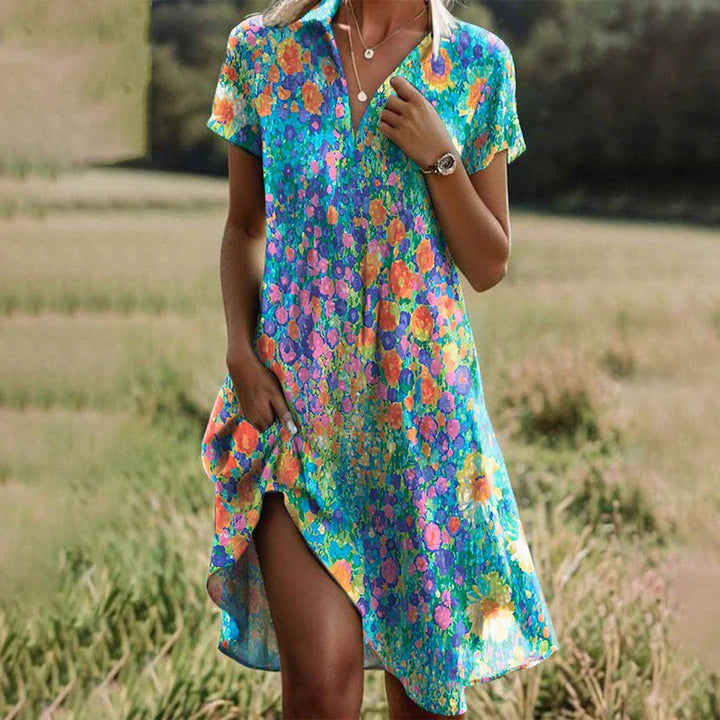 Tallulah | Vibrant Floral Print V-Neck Midi Dress