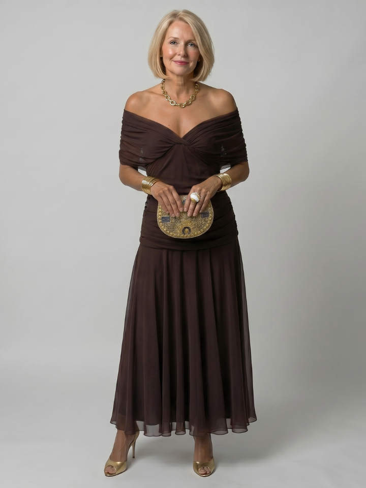 Isabella | Off Shoulder Flow Midi Dress