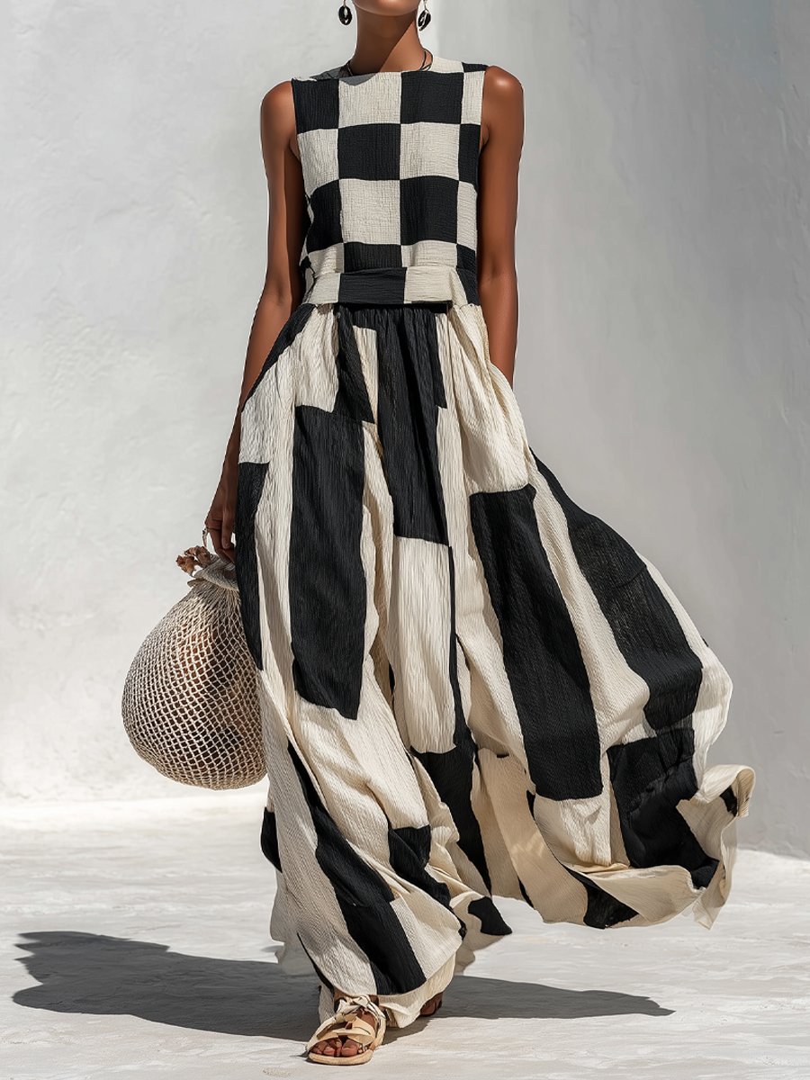 Mireya | Bold Checkered Sleeveless Maxi Dress