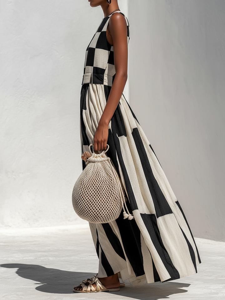 Mireya | Bold Checkered Sleeveless Maxi Dress