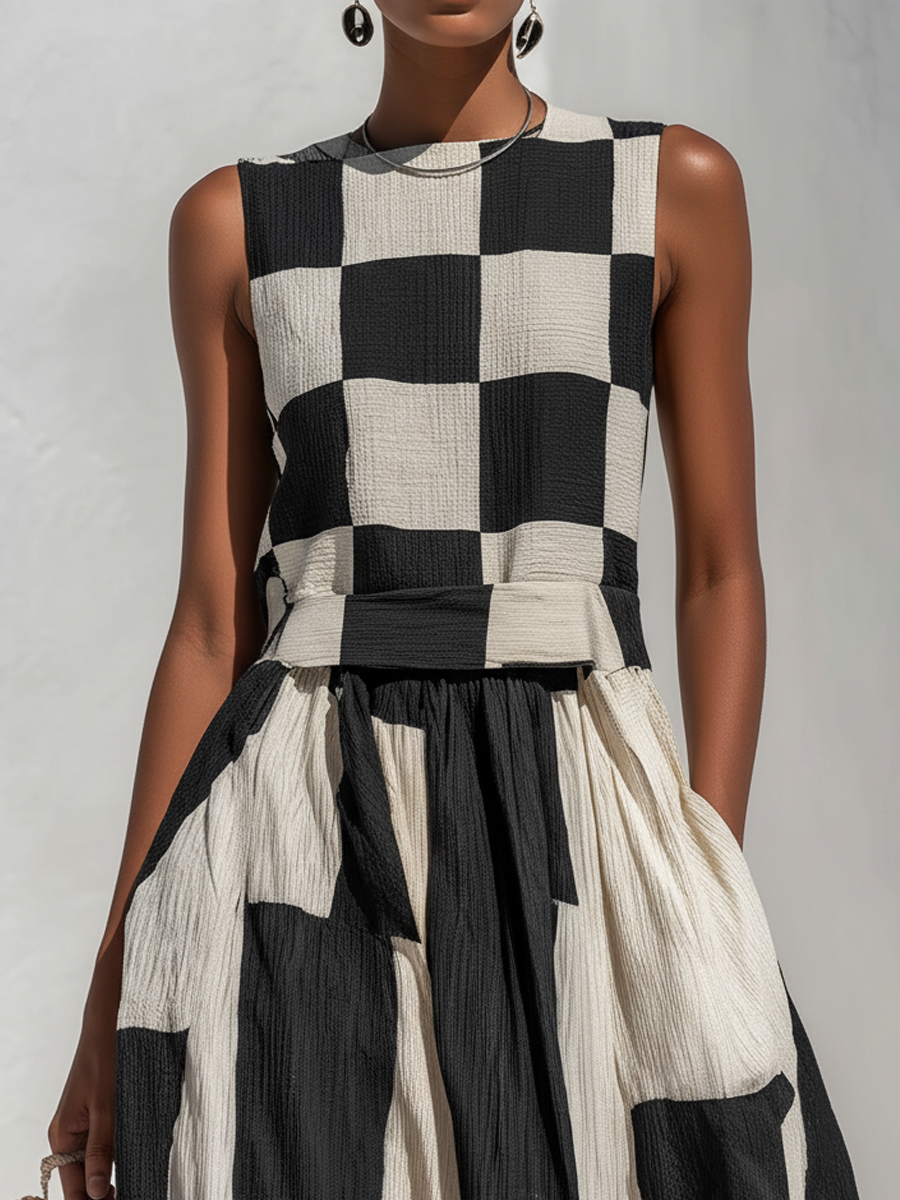 Mireya | Bold Checkered Sleeveless Maxi Dress