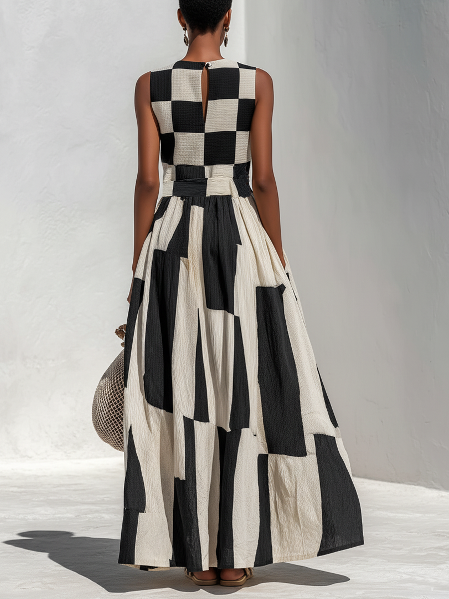 Mireya | Bold Checkered Sleeveless Maxi Dress