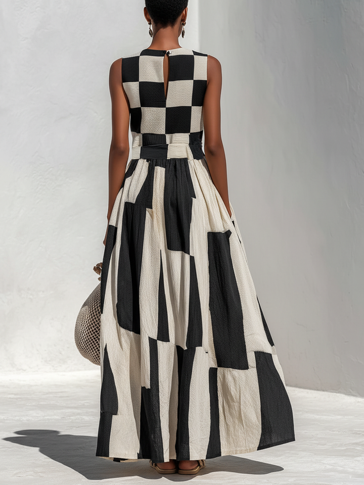 Mireya | Bold Checkered Sleeveless Maxi Dress