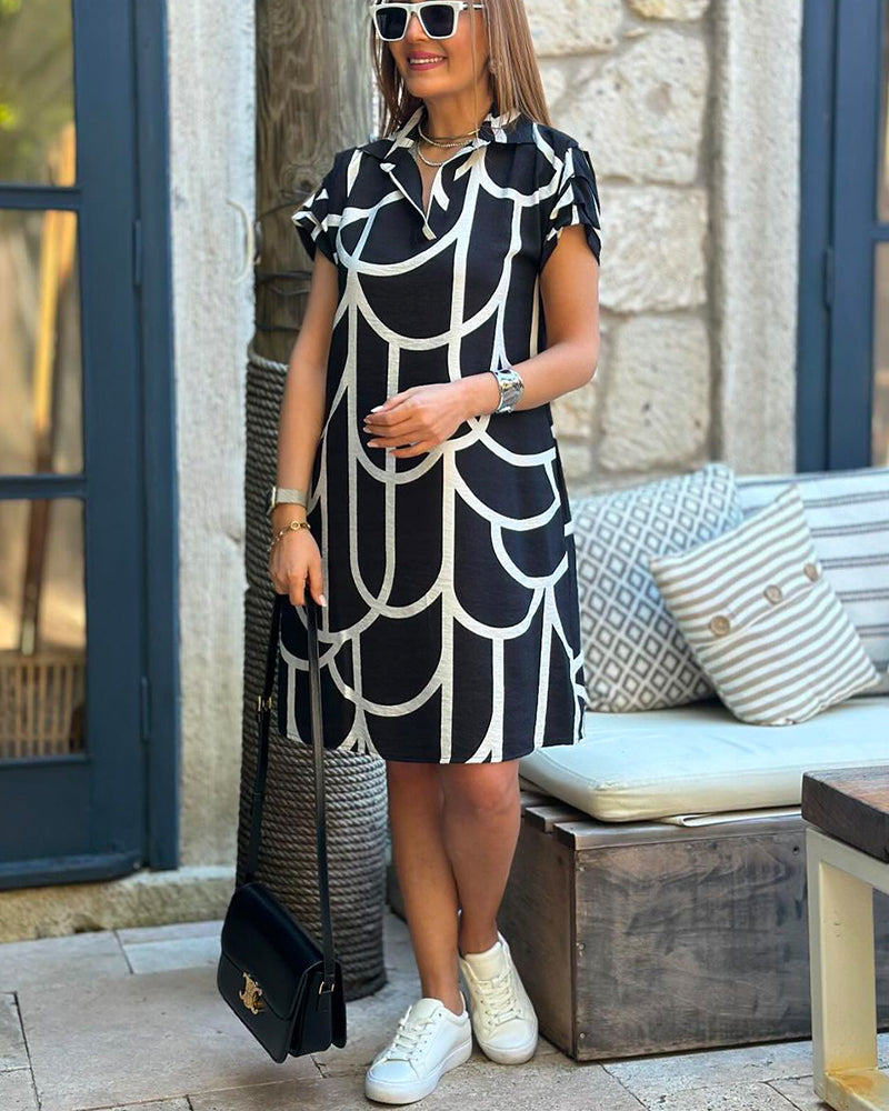 Ellanore™ | Geometric Print Polo Dress