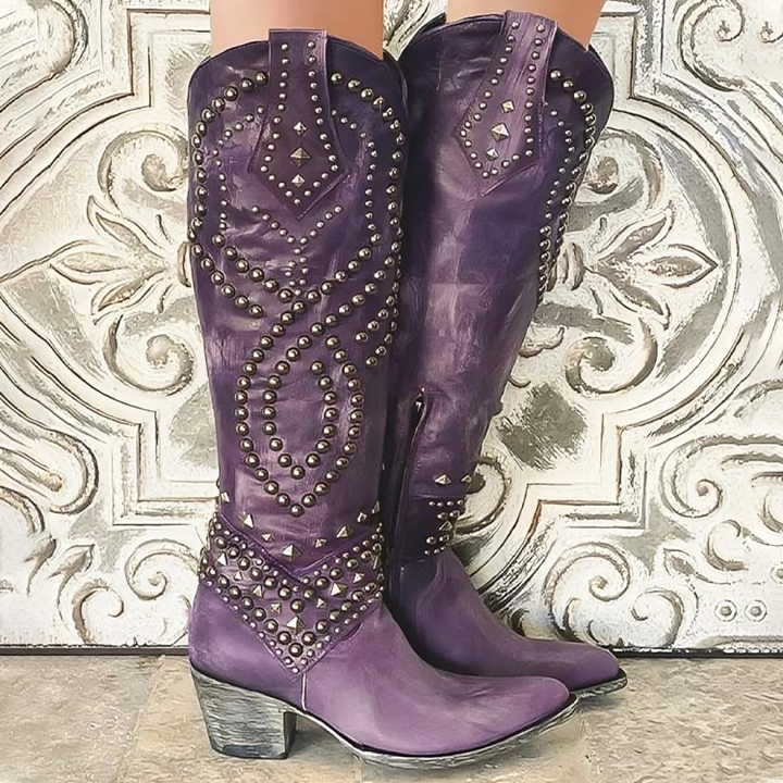 Orena | Studded Western Knee-High Boots