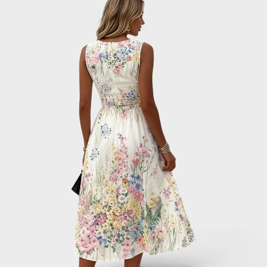 Felicity | Elegant Floral Print Sleeveless Midi Dress