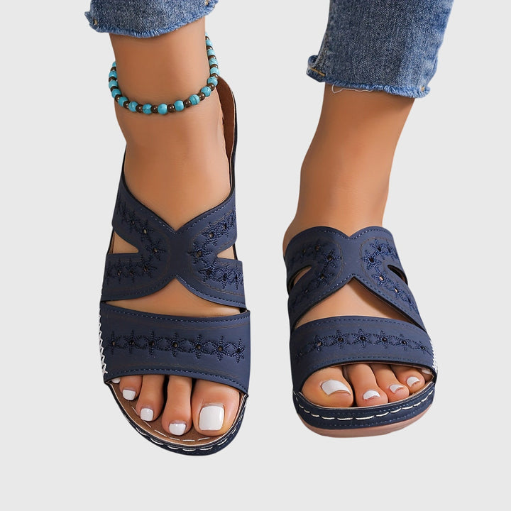 Nicole | Embroidered Comfort Slide Sandals