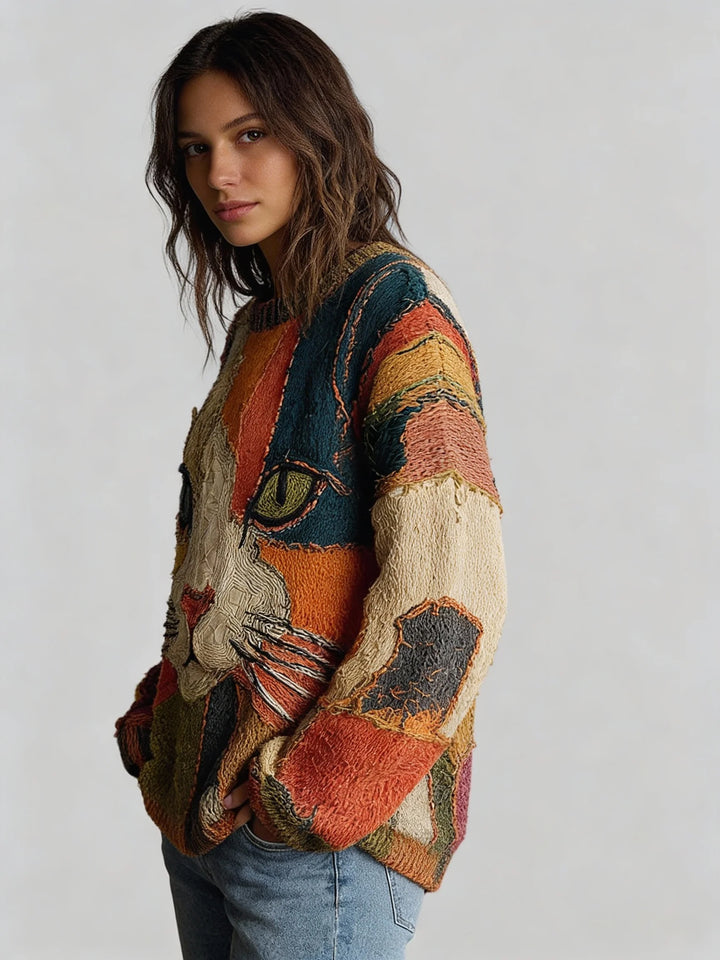 Zaira | Colorful Patchwork Cat Sweater