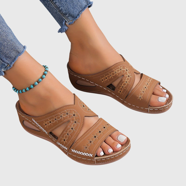 Nicole | Embroidered Comfort Slide Sandals