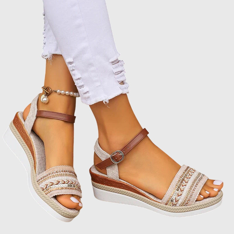 Jocelyn | Embellished Wedge Ankle Strap Sandals