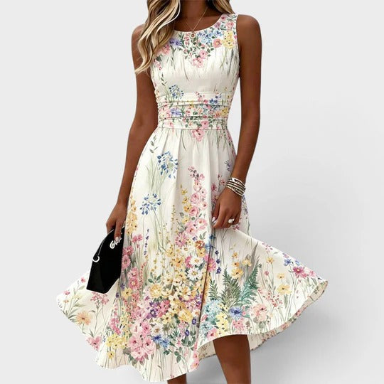 Felicity | Elegant Floral Print Sleeveless Midi Dress