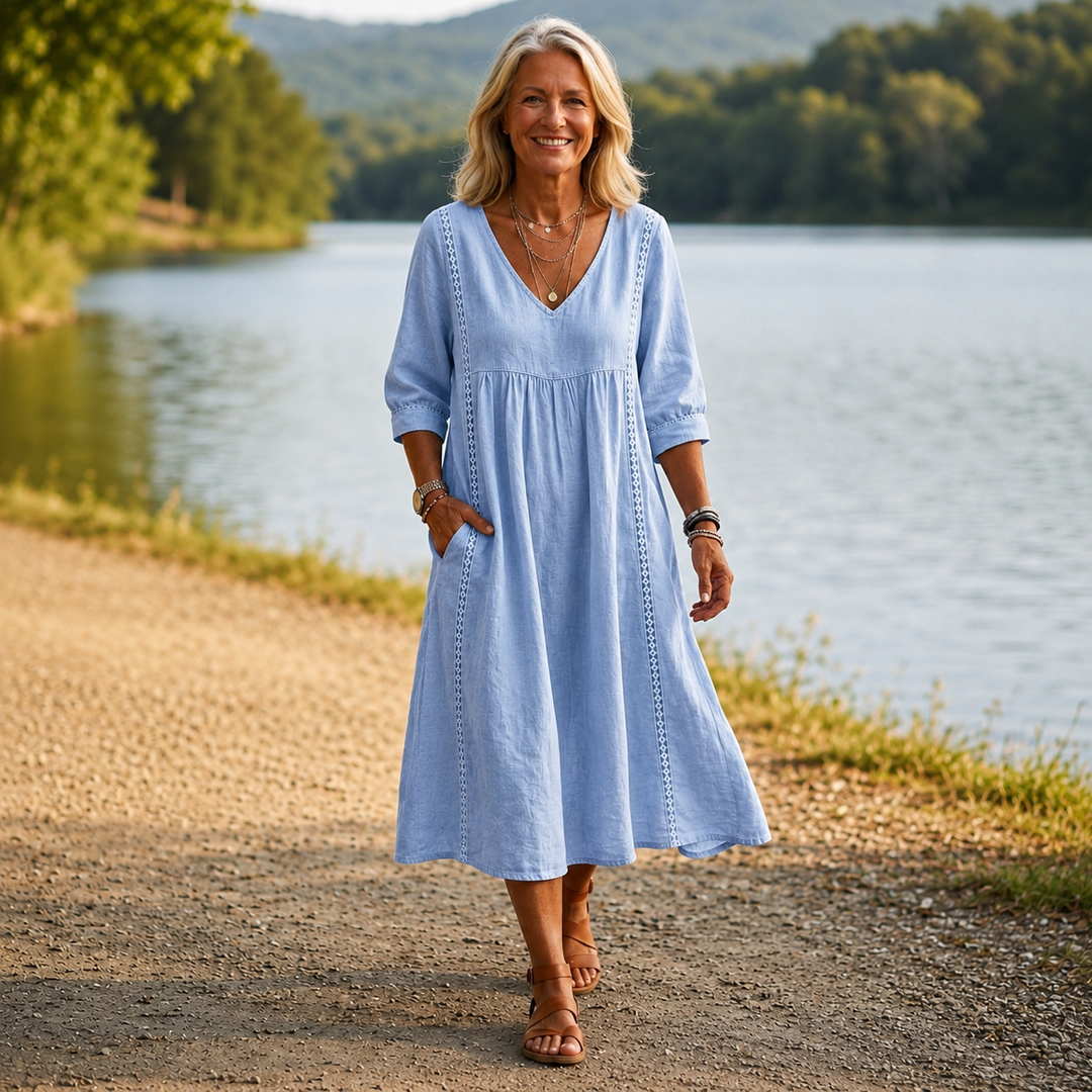 Amanda | Graceful V Neck Midi Dress