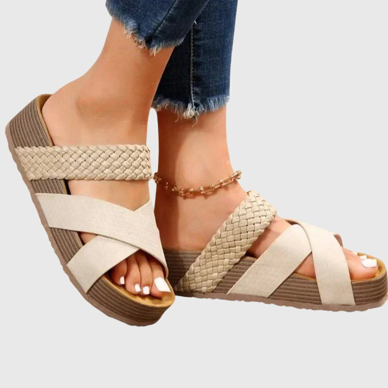 Sofia | Braided Cross Strap Slide Sandals