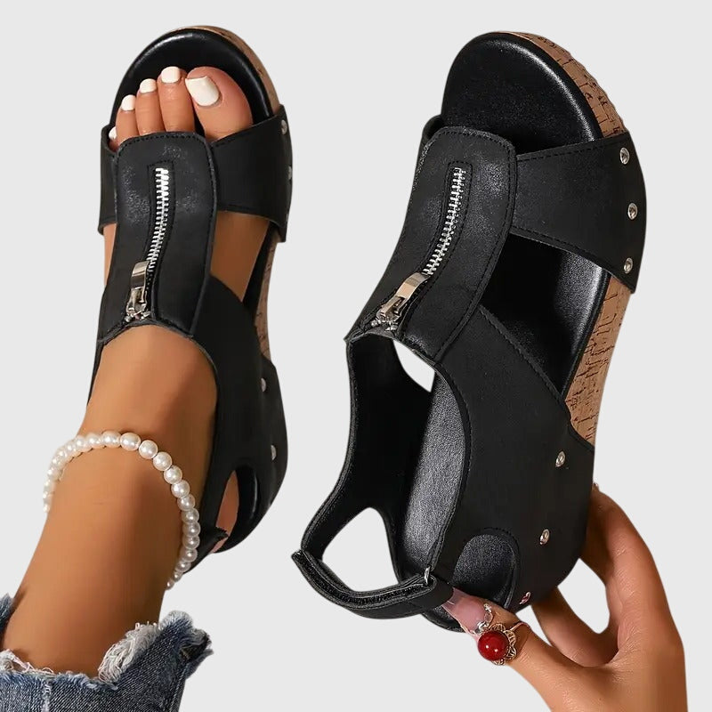 Vivienne | Zip Front Platform Comfort Sandals