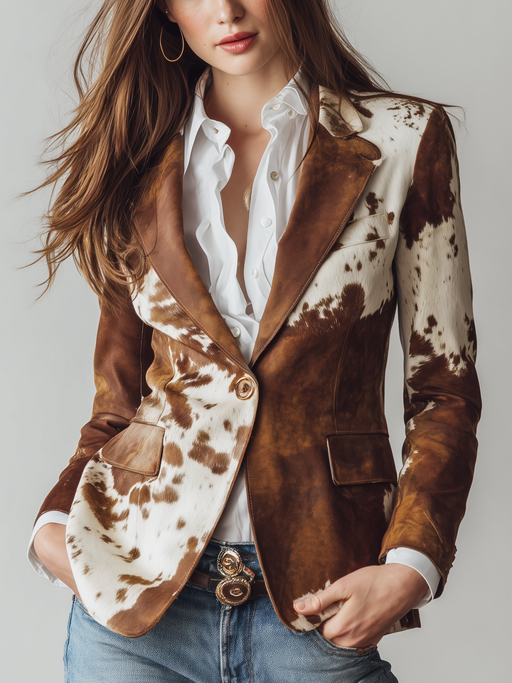 Women’s Vintage Cow Print Eco Friendly Blazer
