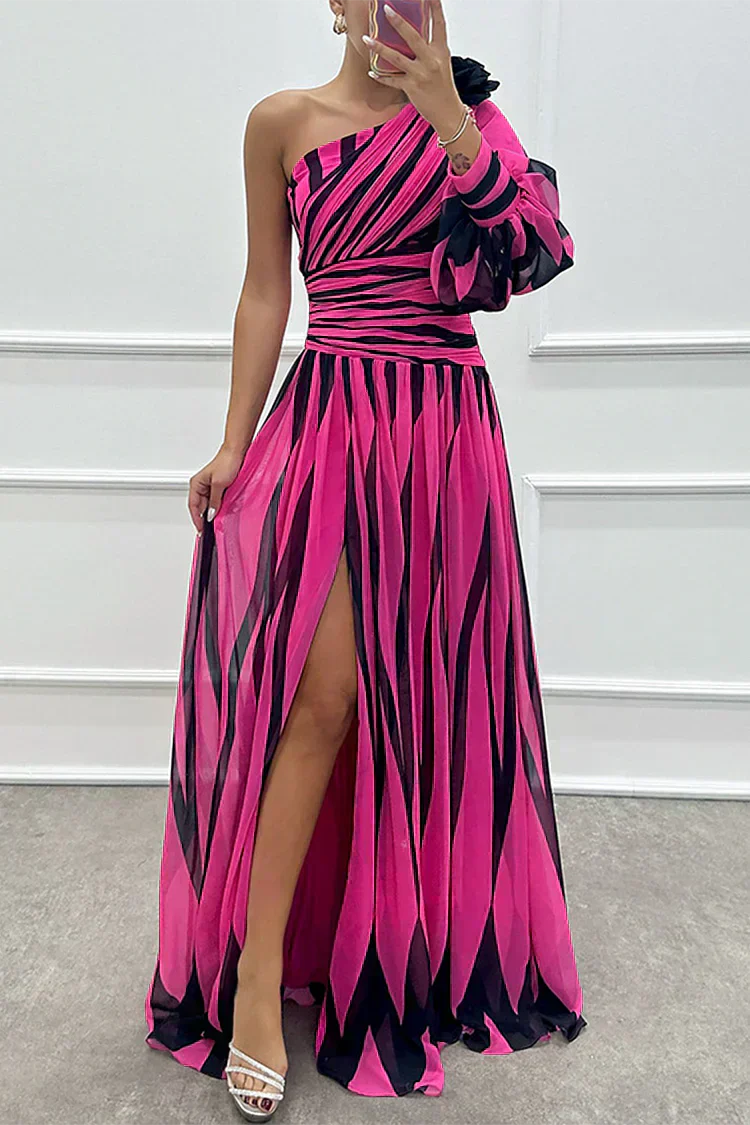 Pearl |Elegant Striped Maxi Dress with One Shoulder