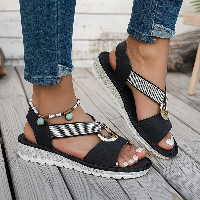 Delaney | Metal Ring Comfort Slingback Sandals