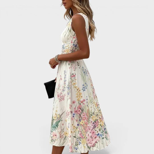 Felicity | Elegant Floral Print Sleeveless Midi Dress