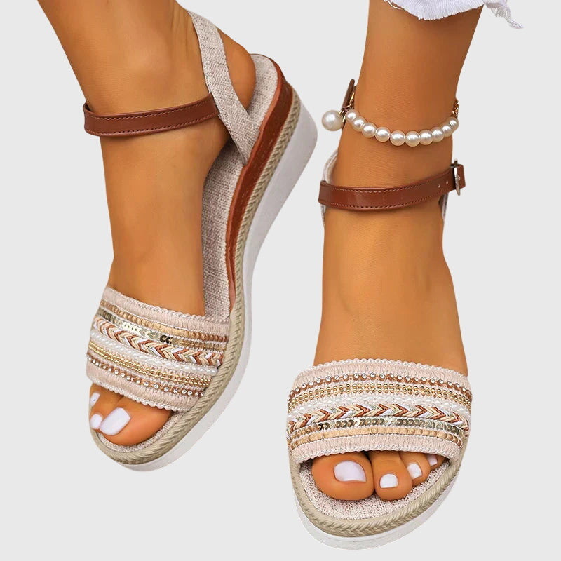 Jocelyn | Embellished Wedge Ankle Strap Sandals