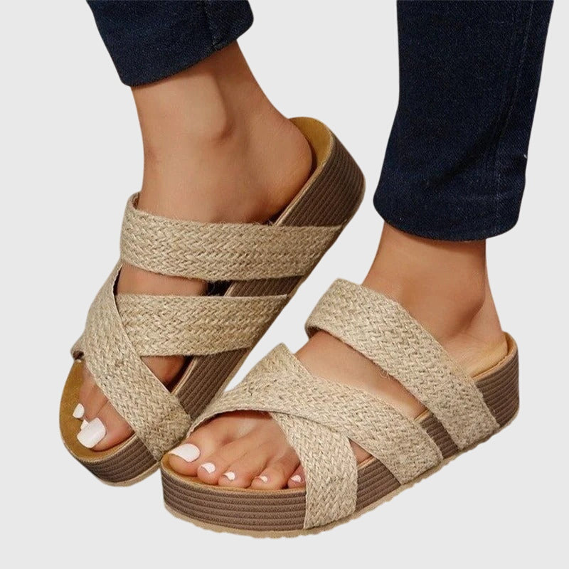 Sofia | Braided Cross Strap Slide Sandals