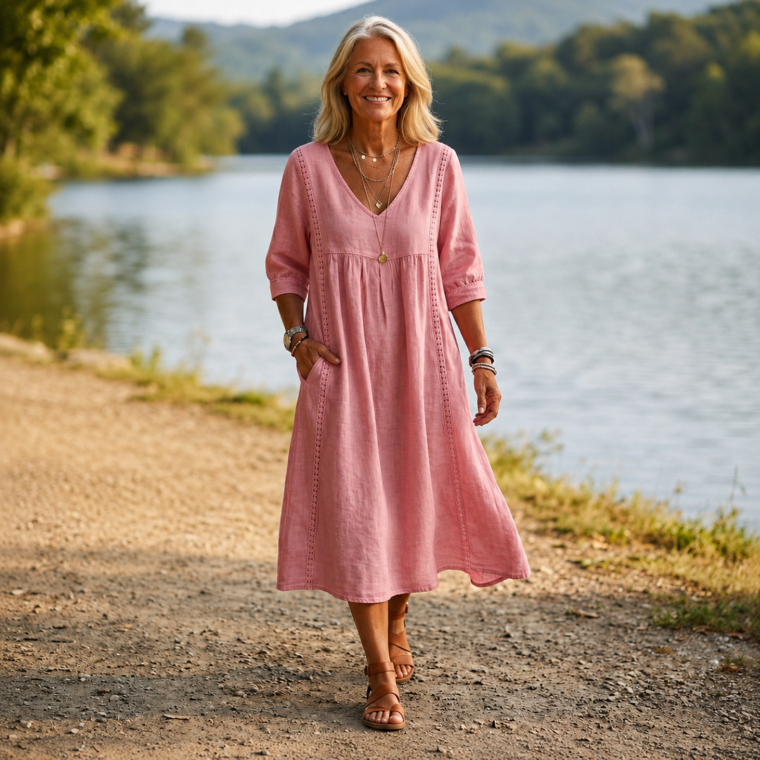 Amanda | Graceful V Neck Midi Dress
