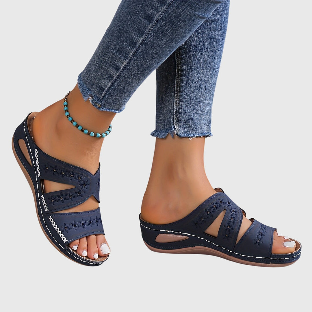 Nicole | Embroidered Comfort Slide Sandals