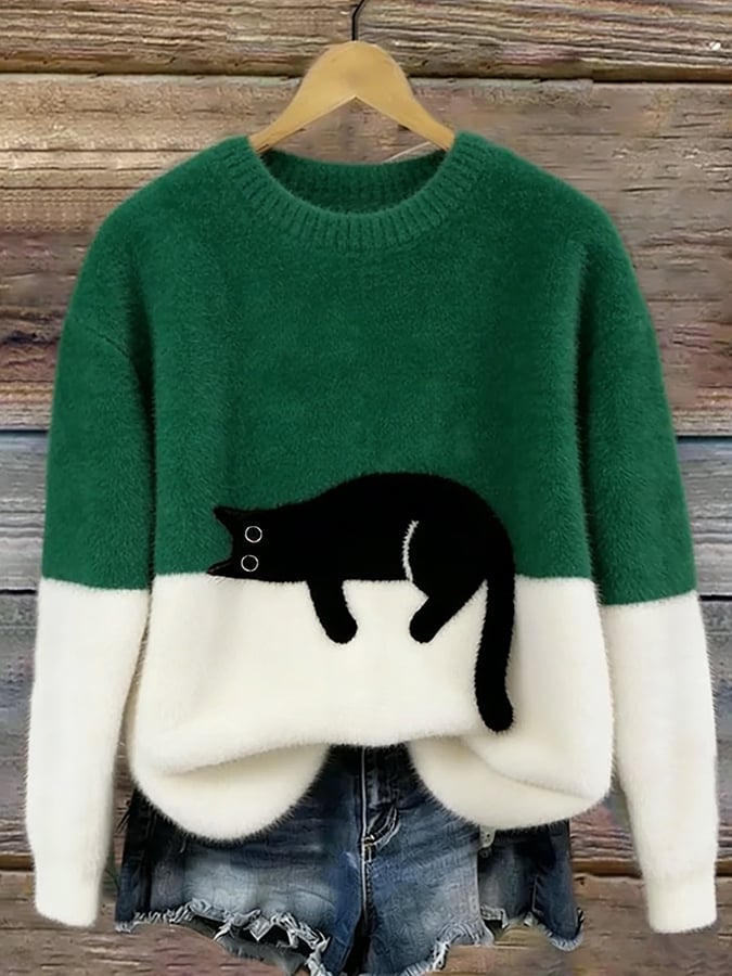Aileen™ | Elegant Cat Print Oversized Sweater
