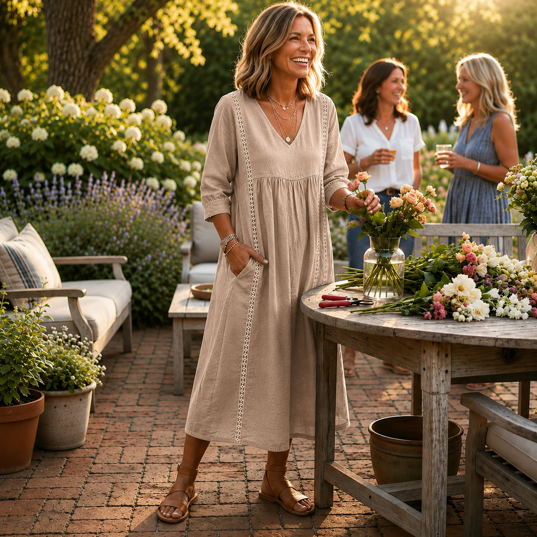 Kaia | Relaxed V-Neck A-Line Midi Dress