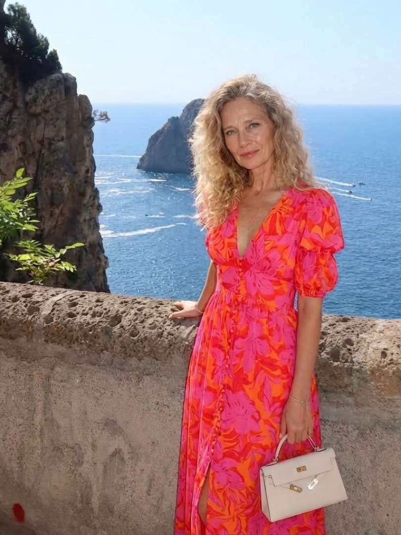 Sadie | Floral V Neck Puff Sleeve Midi Dress