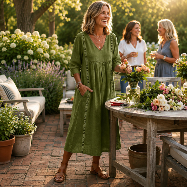 Amanda | Graceful V Neck Midi Dress