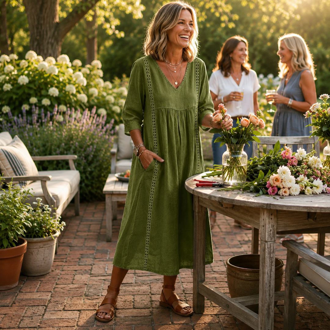 Kaia | Relaxed V-Neck A-Line Midi Dress