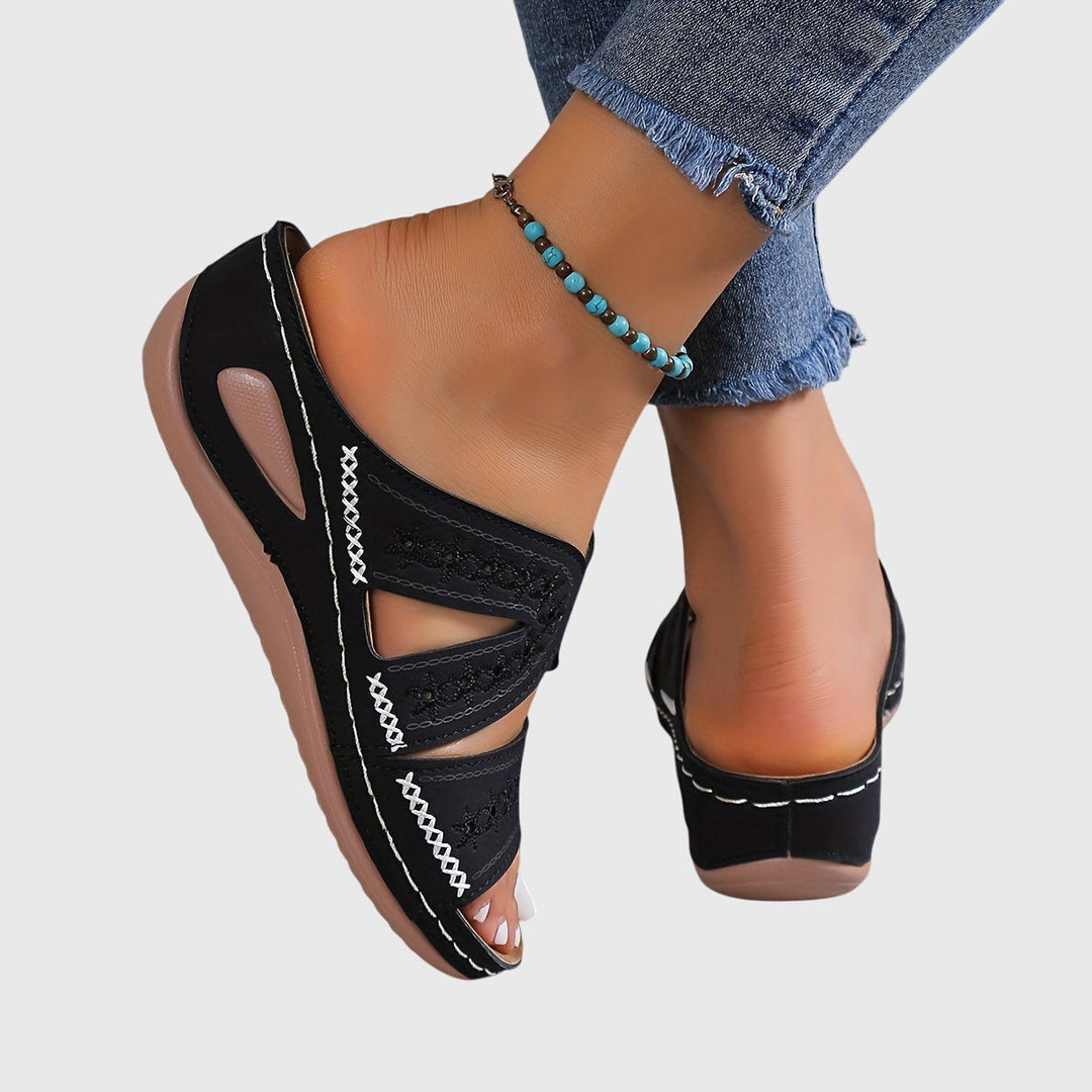 Nicole | Embroidered Comfort Slide Sandals