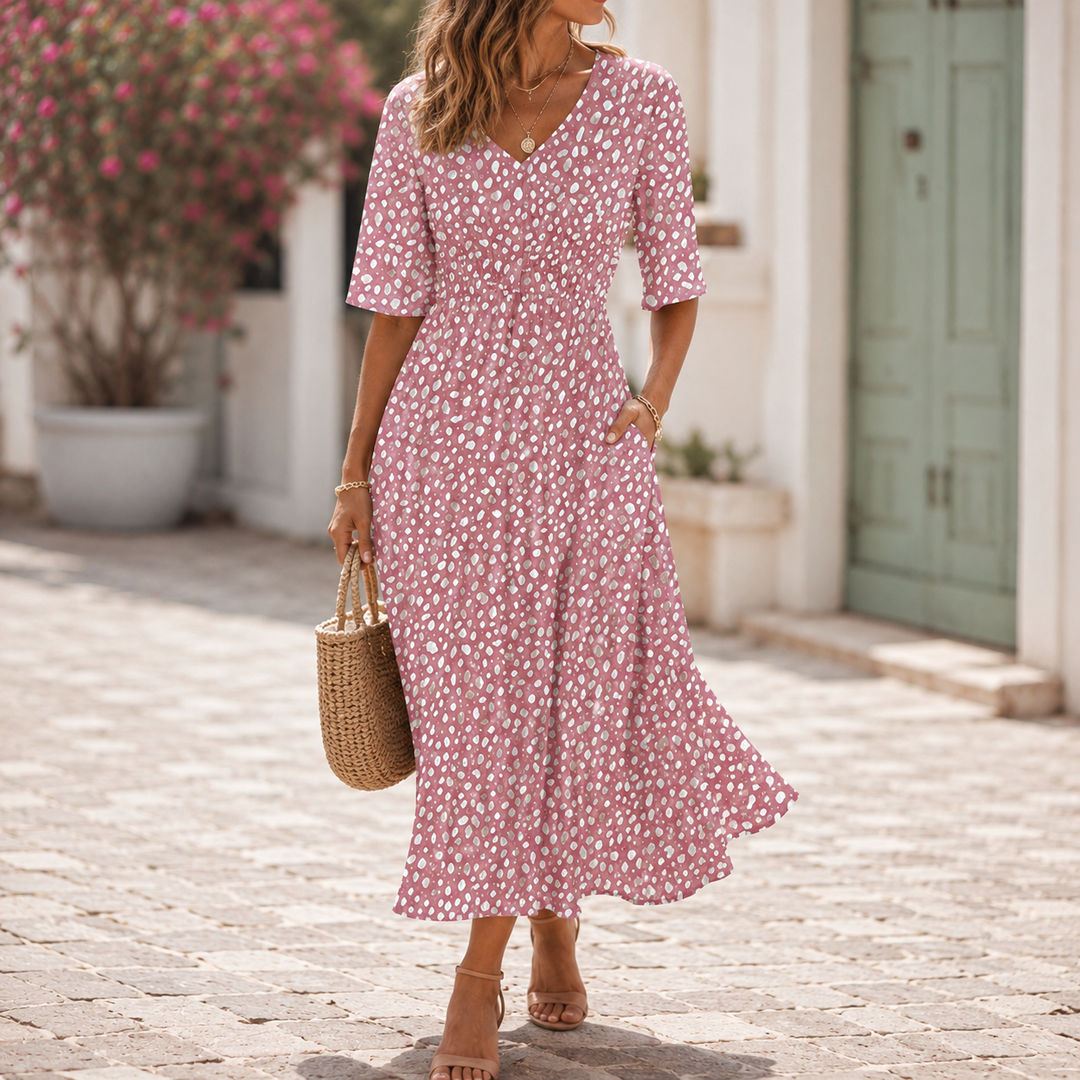 Lorelei | Polka Dot V-Neck Midi Dress
