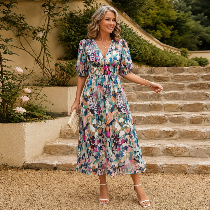 Luna™ | Floral Chiffon Midi Dress