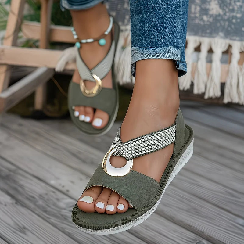 Delaney | Metal Ring Comfort Slingback Sandals