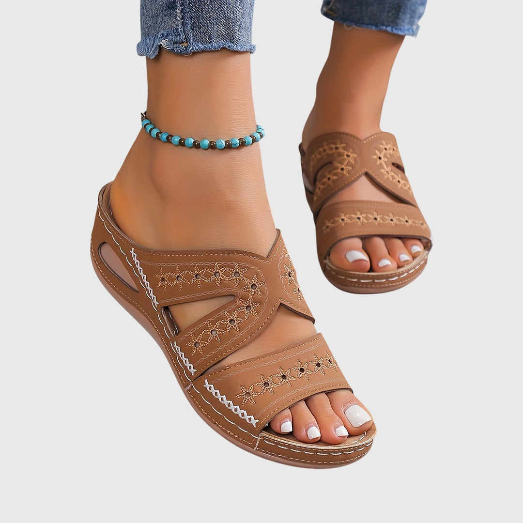 Nicole | Embroidered Comfort Slide Sandals