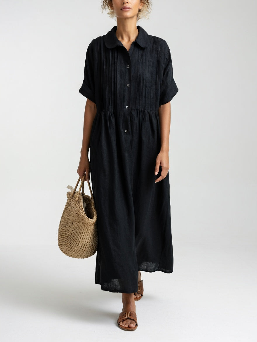 Isolde | Pleated Button-Front Maxi Shirt Dress