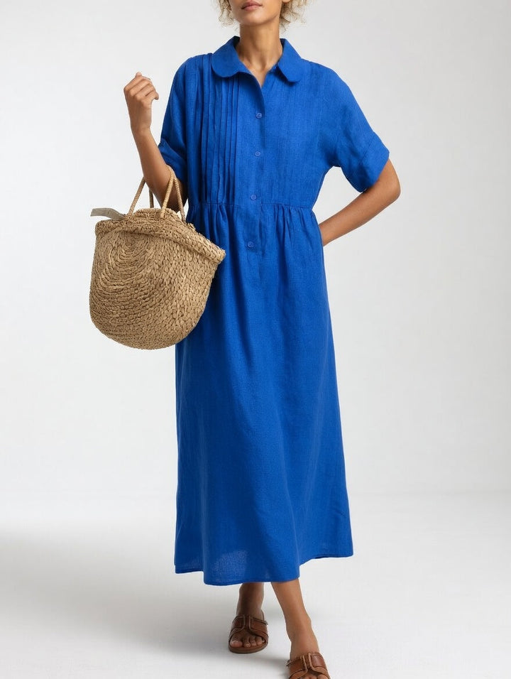 Isolde | Pleated Button-Front Maxi Shirt Dress