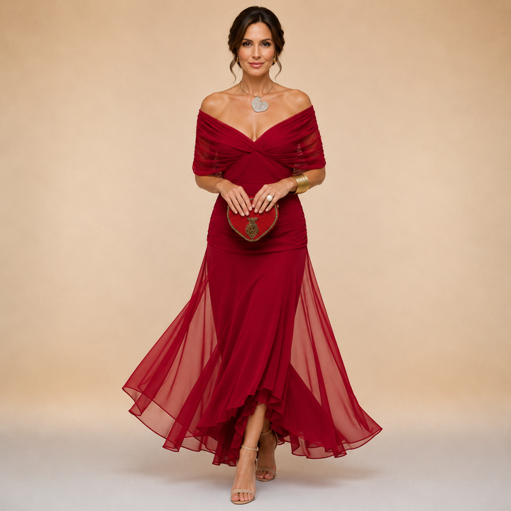 Emma | Draped V-Neck Evening Maxi Dress
