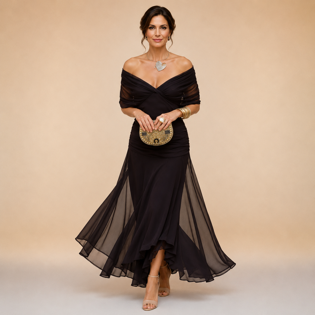 Emma | Draped V-Neck Evening Maxi Dress