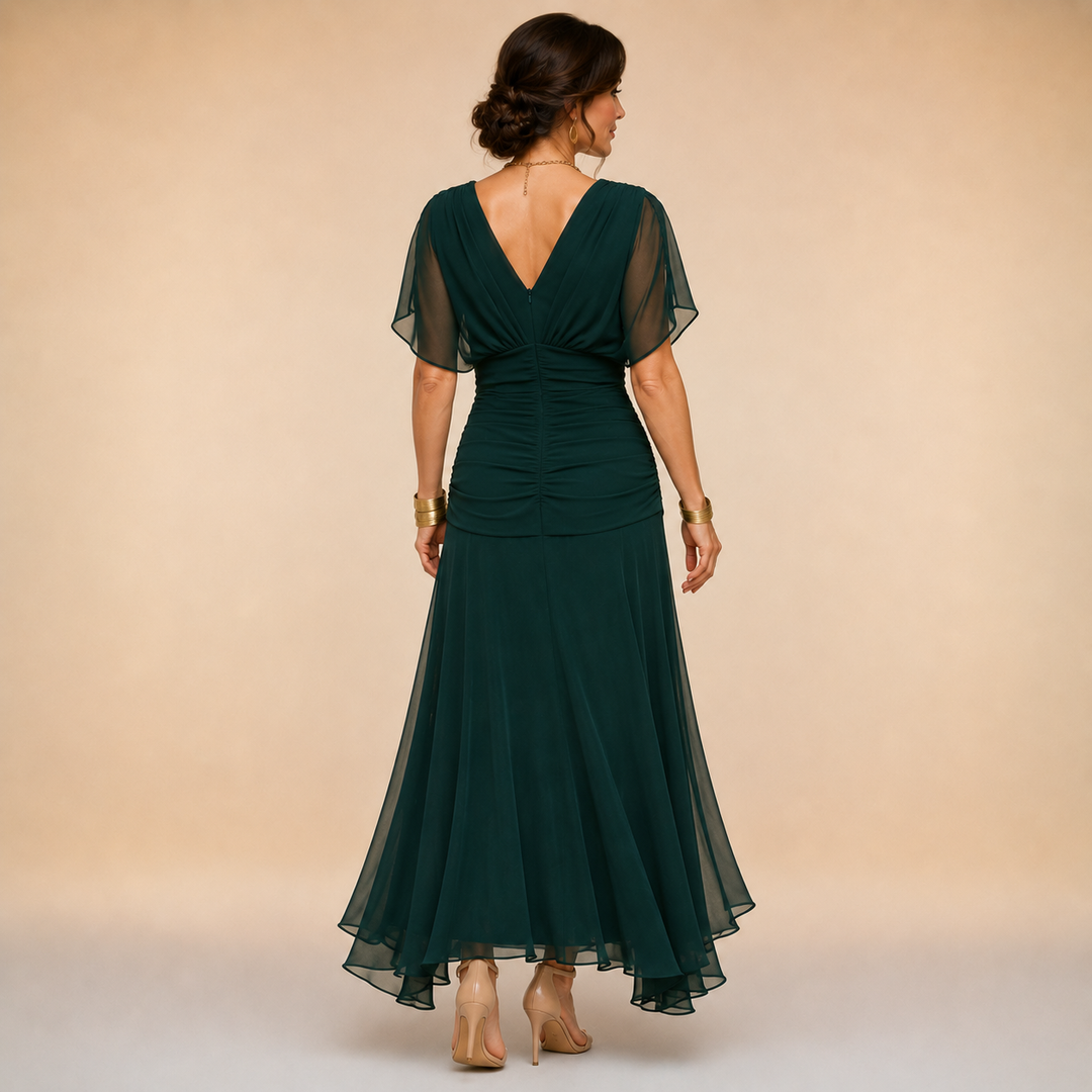 Emma | Draped V-Neck Evening Maxi Dress