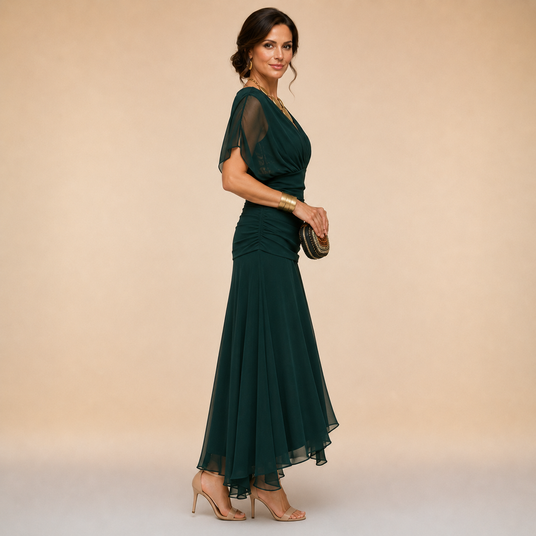 Emma | Draped V-Neck Evening Maxi Dress