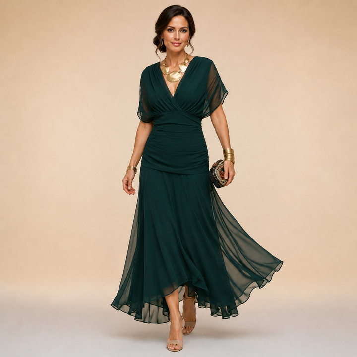 Emma | Draped V-Neck Evening Maxi Dress