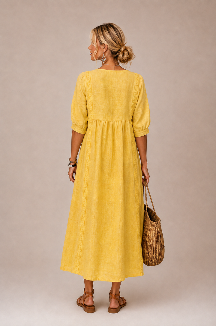Elena | V-Neck Embroidered Midi Dress