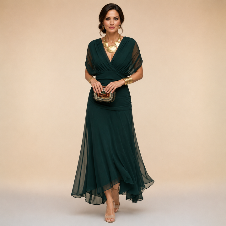 Emma | Draped V-Neck Evening Maxi Dress