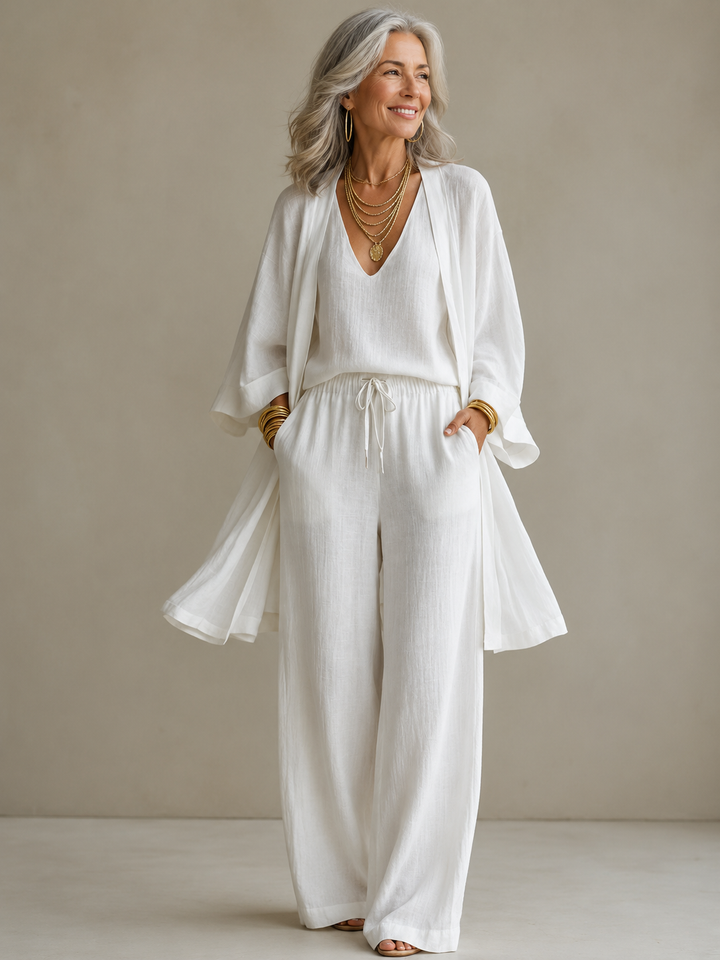 Elena | V-Neck Three-Piece Wide-Leg Pants Set