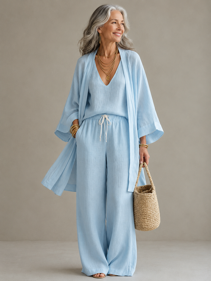 Elena | V-Neck Three-Piece Wide-Leg Pants Set