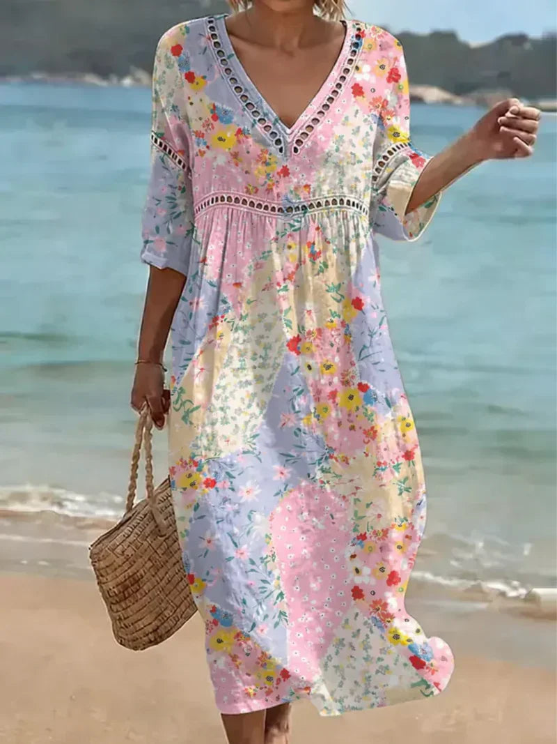 Maisie | Bohemian Floral Patchwork Midi Dress