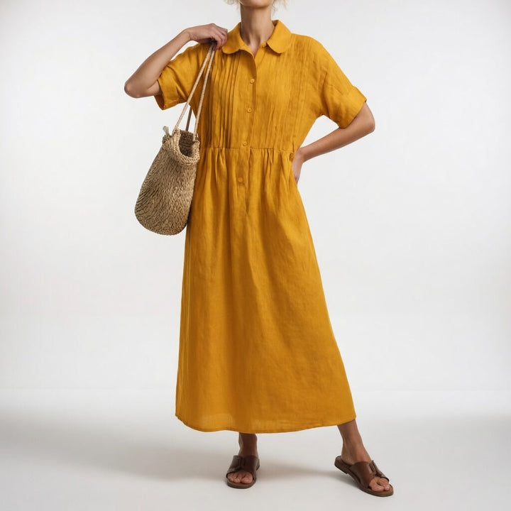 Isolde | Pleated Button-Front Maxi Shirt Dress