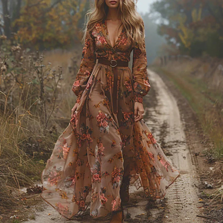 Women's Bohemian Dress | Embroidered V Neck Maxi